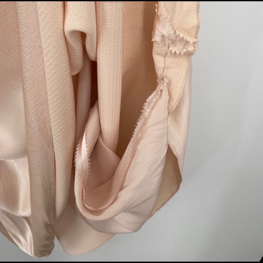 Ralph Lauren Gathered Silk Champagne Plunging Dress Short Sleeves Collared Gown - Picture 11 of 12